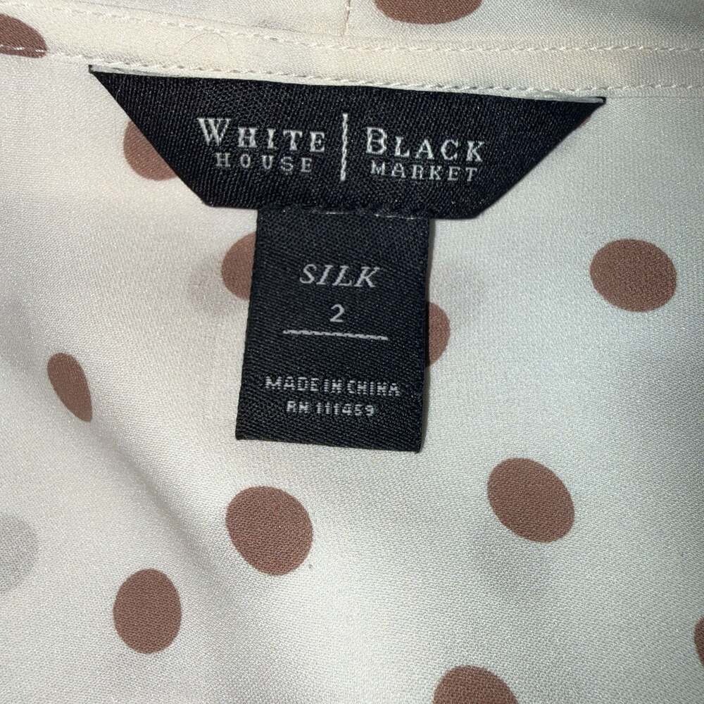 White House Black Market 100% Silk Polka Dot Tie-Neck Blouse Size 2 - Picture 4 of 6